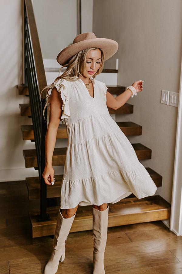 Impressions Newsworthy Style Linen-Blend Babydoll Dress In Stone