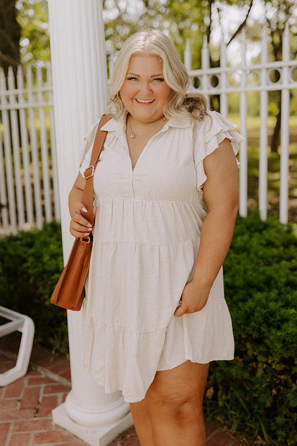 Impressions Newsworthy Style Linen-Blend Babydoll Dress In Stone Curves