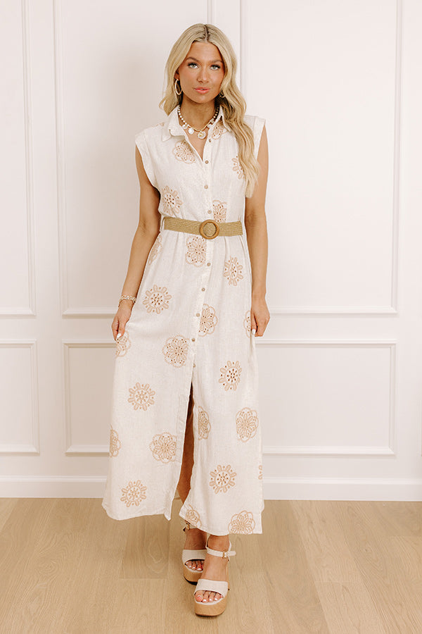 Impressions Oceanfront Views Embroidered Linen-Blend Midi Dress