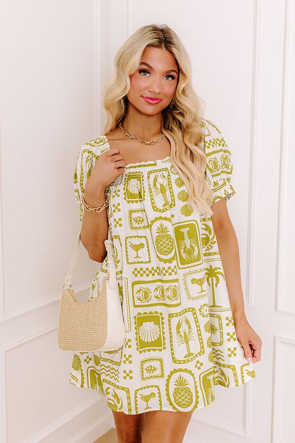 Impressions On Tropic Time Mini Dress In Lime Punch