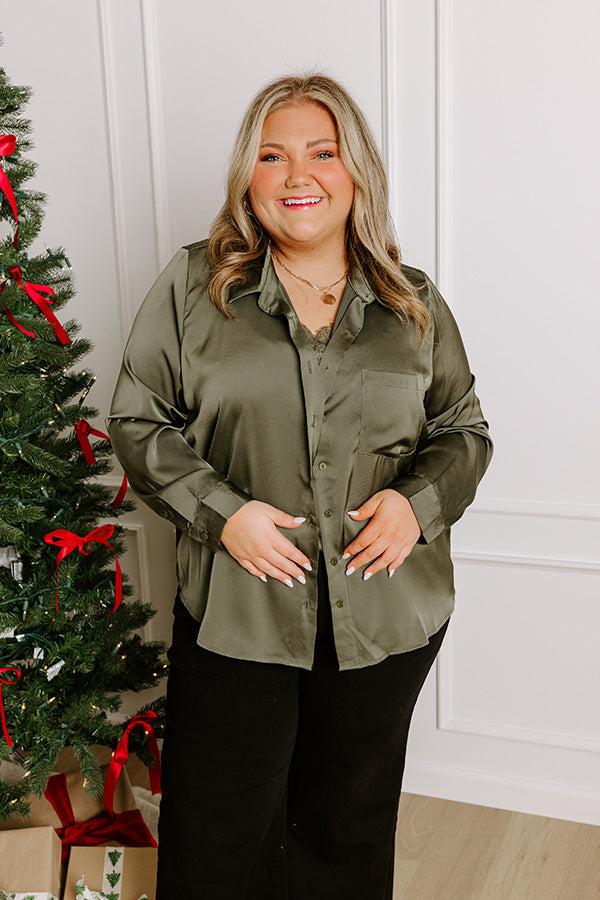 Impressions Once In A Lifetime Satin Top In Olive Curves