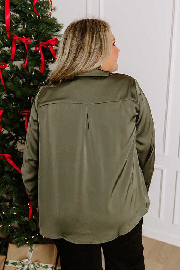 Impressions Once In A Lifetime Satin Top In Olive Curves