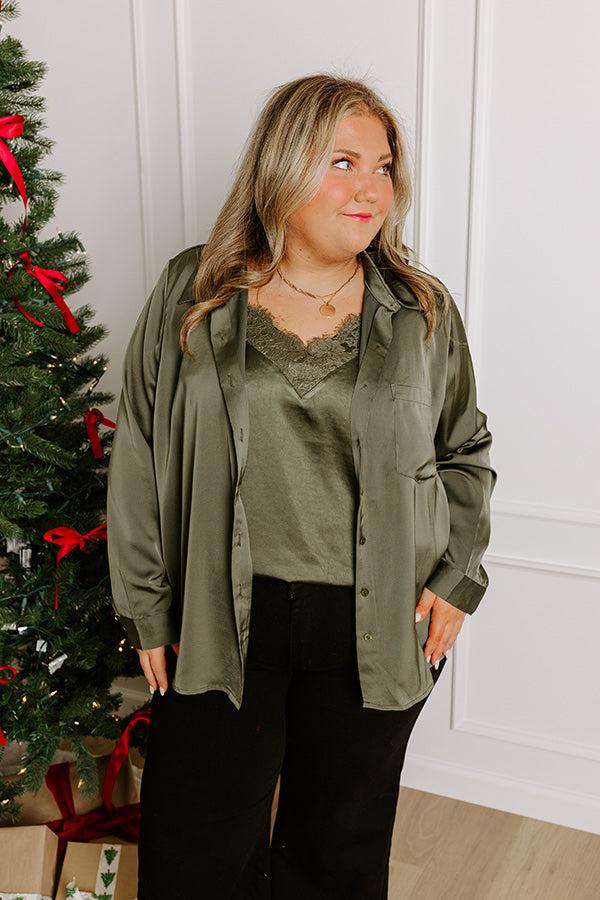 Impressions Once In A Lifetime Satin Top In Olive Curves