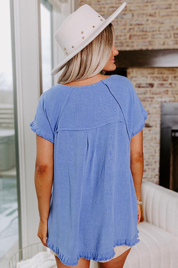 Impressions Open Book Frayed Shift Top In Dark Periwinkle