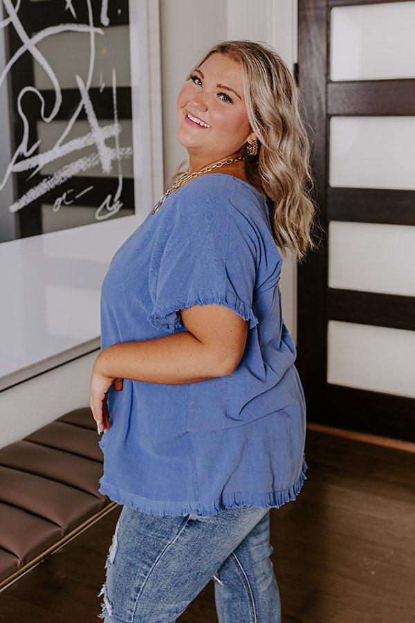 Impressions Open Book Frayed Shift Top In Dark Periwinkle Curves