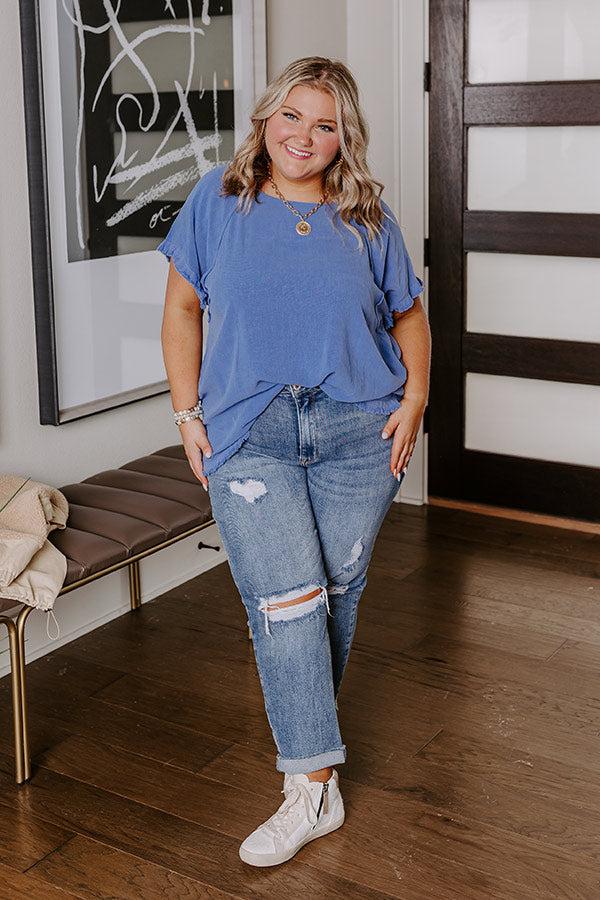 Impressions Open Book Frayed Shift Top In Dark Periwinkle Curves
