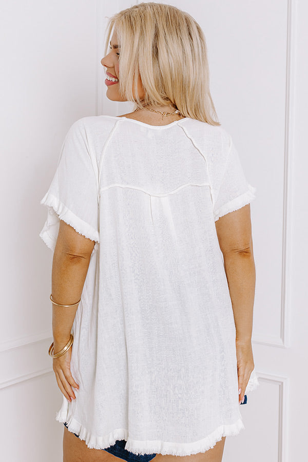 Impressions Open Book Frayed Shift Top In Ivory Curves