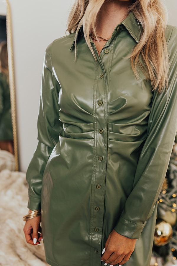 Impressions Own The World Faux Leather Dress In Sage