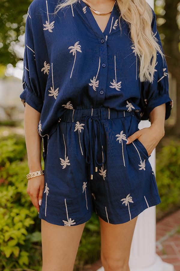 Impressions Palm Tree Oasis High Waist Embroidered Shorts