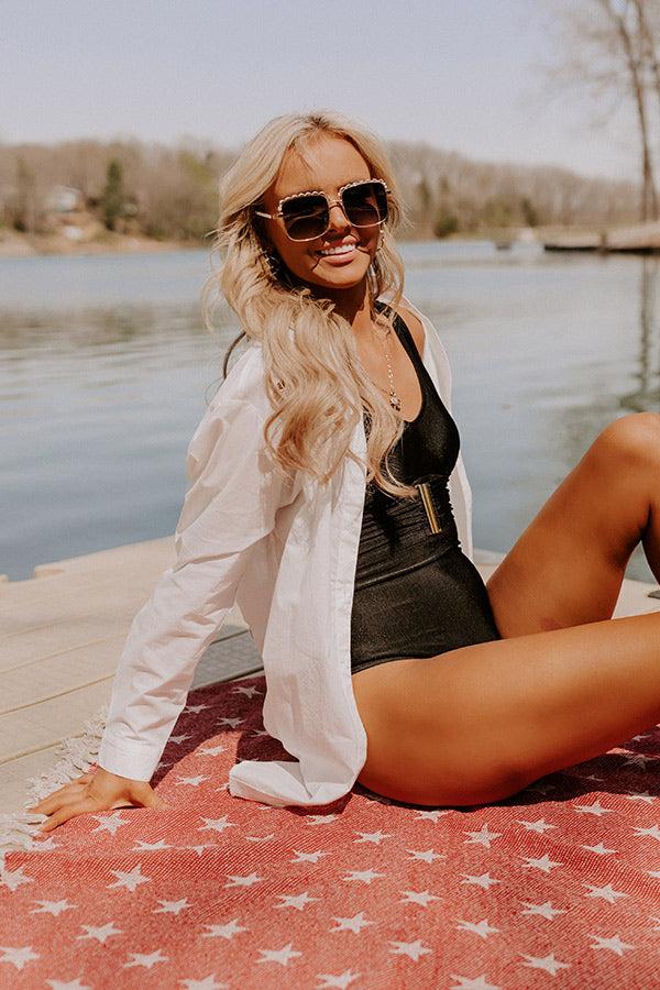 Impressions Palm Trees And Pina Coladas Embroidered Button Up