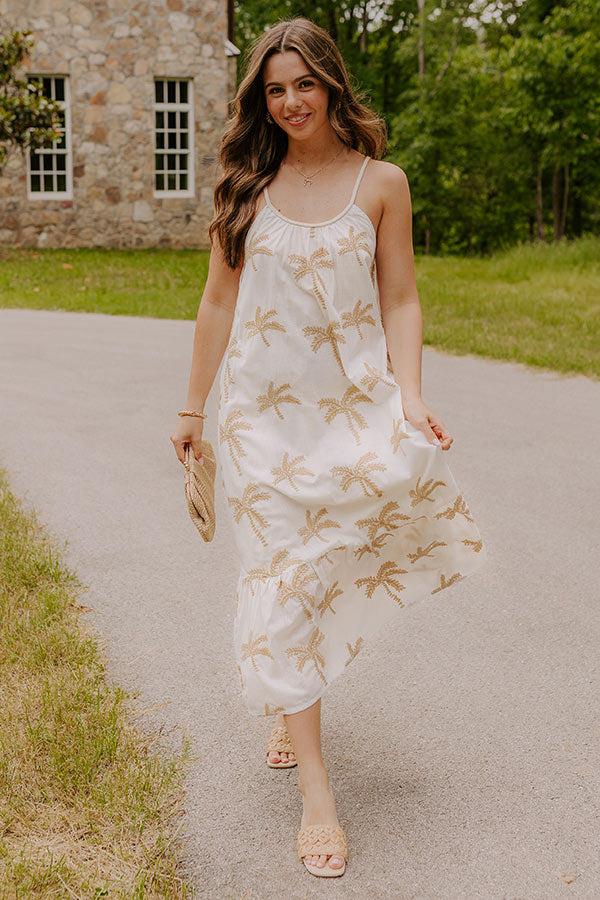 Impressions Palm Trees Please Embroidered Midi Dress