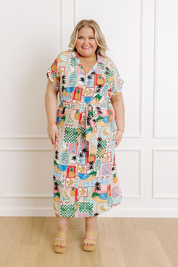 Impressions Paradise On The Mind Button Down Midi Dress Curves
