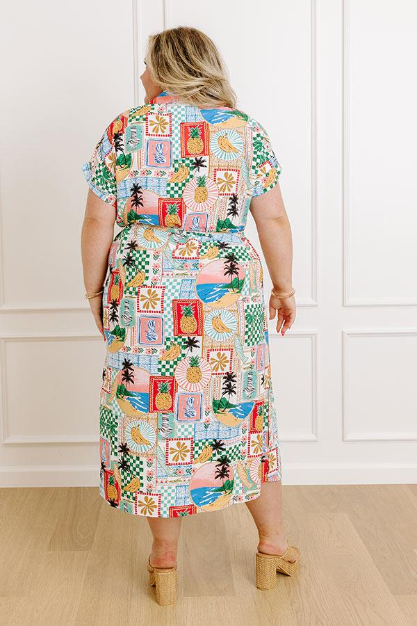 Impressions Paradise On The Mind Button Down Midi Dress Curves