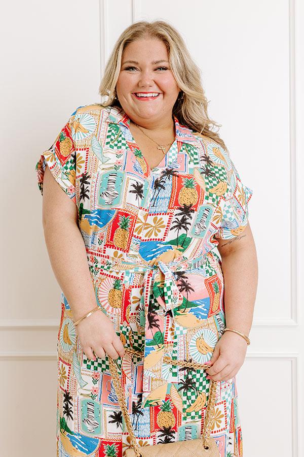 Impressions Paradise On The Mind Button Down Midi Dress Curves