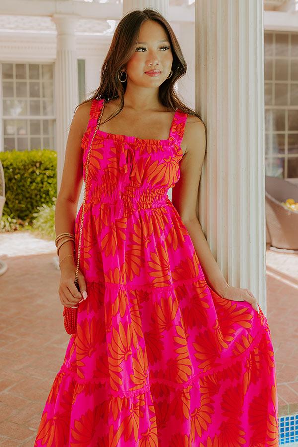 Impressions Paradise Point Floral Midi Dress In Hot Pink