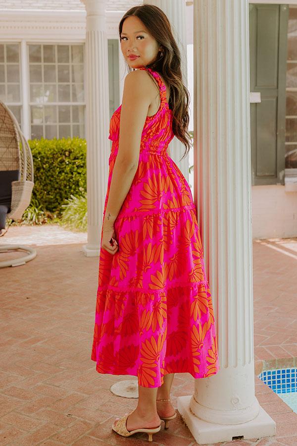 Impressions Paradise Point Floral Midi Dress In Hot Pink