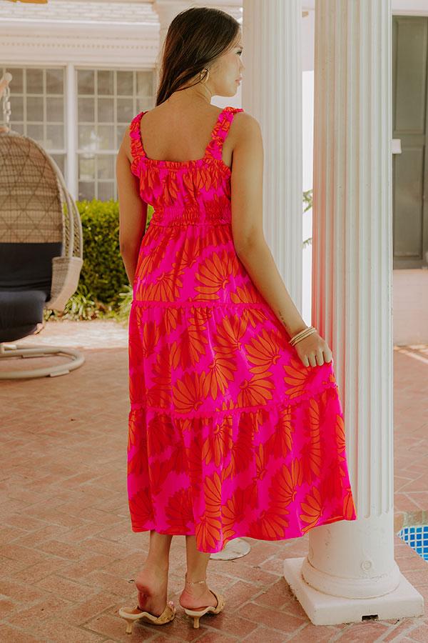 Impressions Paradise Point Floral Midi Dress In Hot Pink