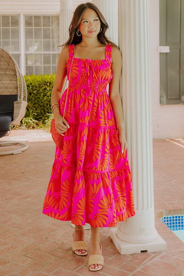 Impressions Paradise Point Floral Midi Dress in Hot Pink