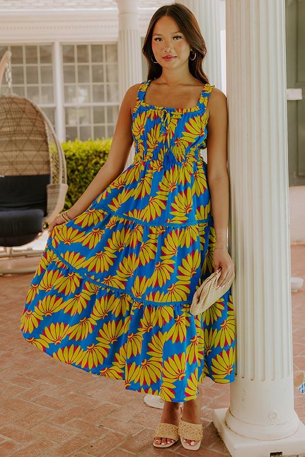 Impressions Paradise Point Floral Midi Dress In Ocean Blue