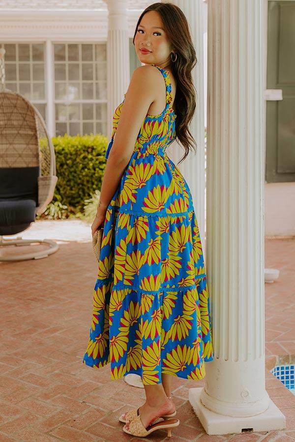 Impressions Paradise Point Floral Midi Dress In Ocean Blue