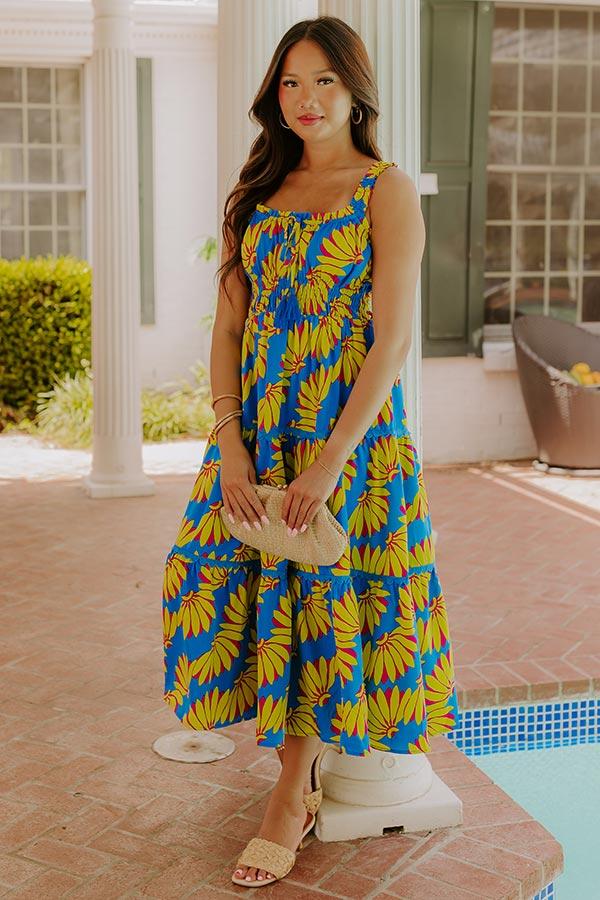 Impressions Paradise Point Floral Midi Dress in Ocean Blue