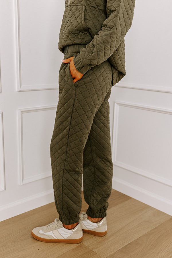Impressions Paris Mornings Quilted Joggers In Dark Sage