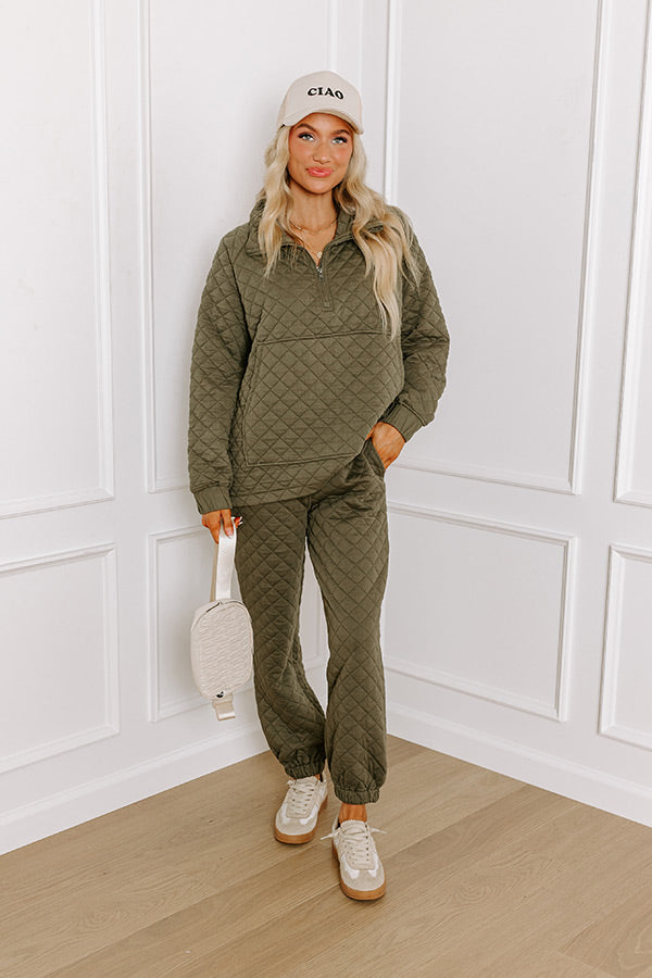 Impressions Paris Mornings Quilted Joggers In Dark Sage