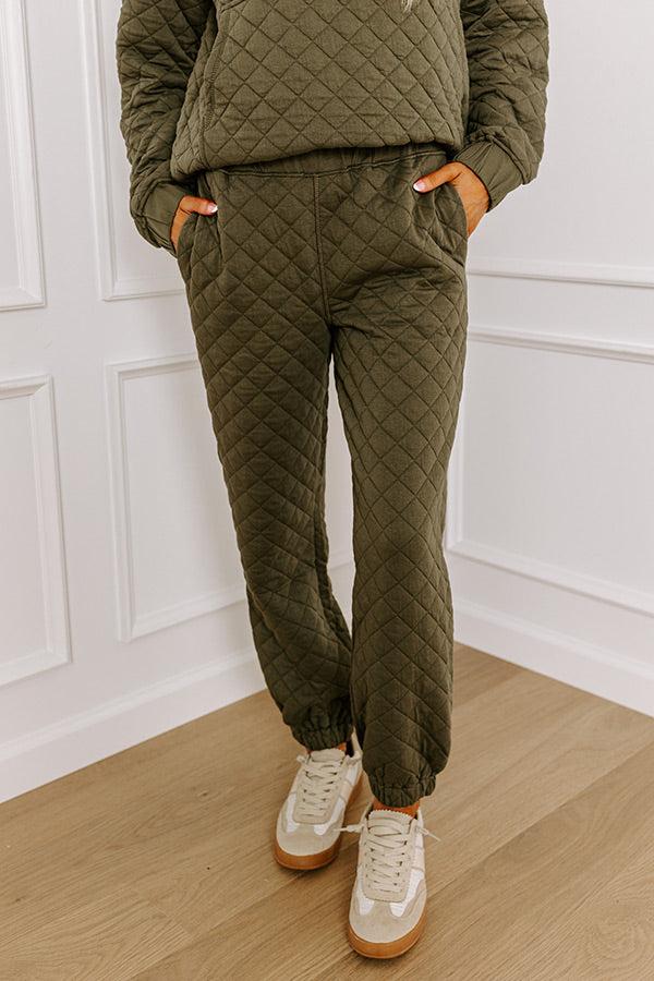 Impressions Paris Mornings Quilted Joggers In Dark Sage
