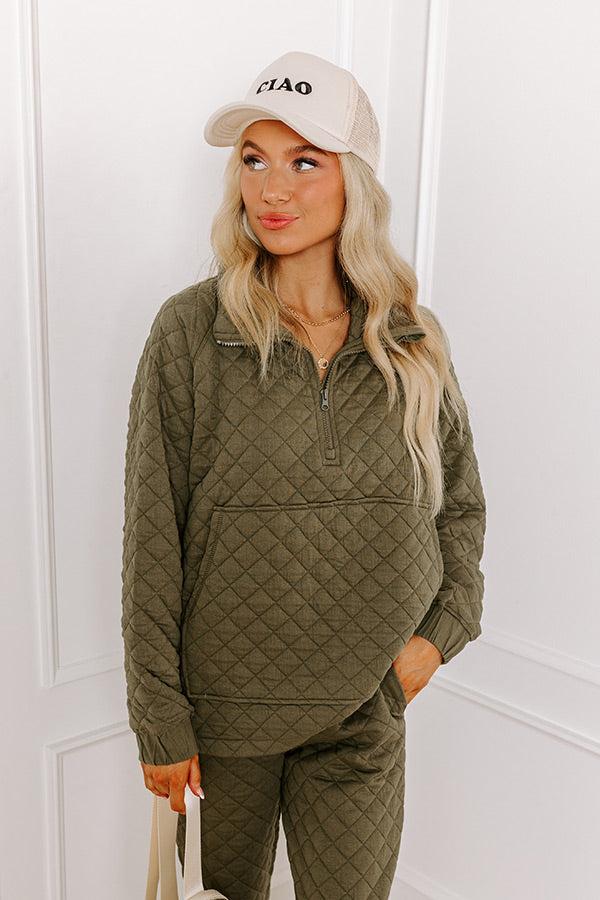 Impressions Paris Mornings Quilted Sweater In Dark Sage