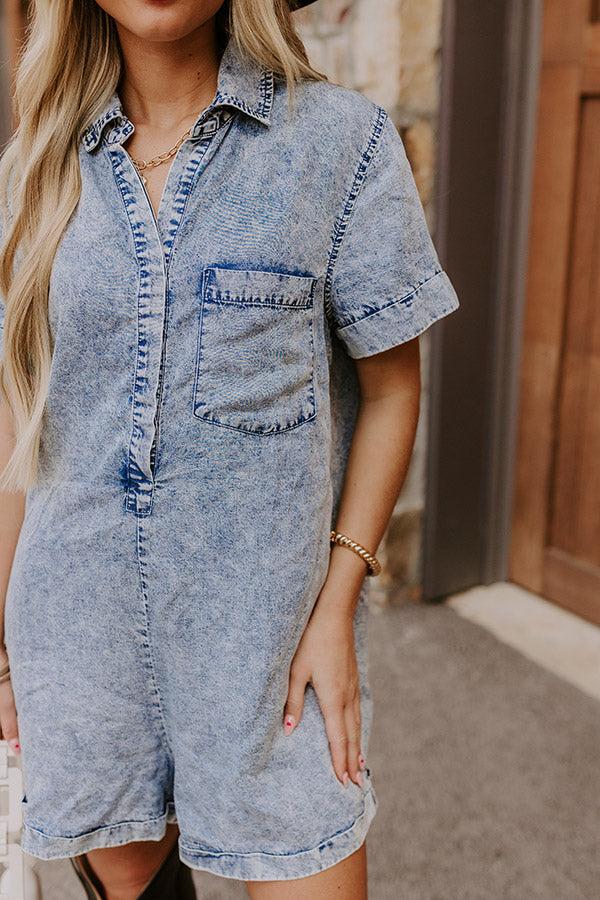 Impressions Park Days Ahead Chambray Romper In Light Wash