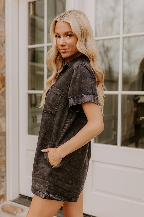 Impressions Park Days Ahead Chambray Romper In Vintage Black