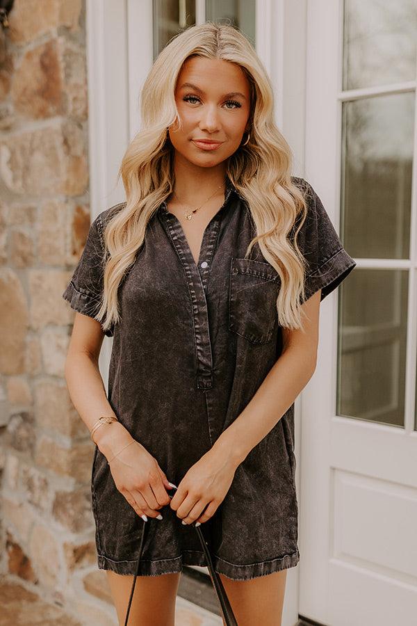 Impressions Park Days Ahead Chambray Romper In Vintage Black