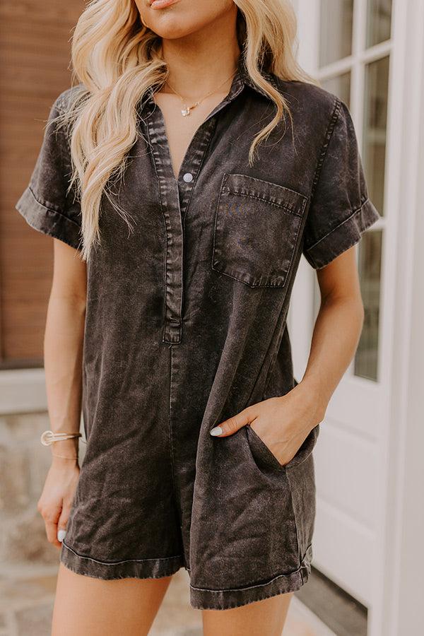Impressions Park Days Ahead Chambray Romper In Vintage Black