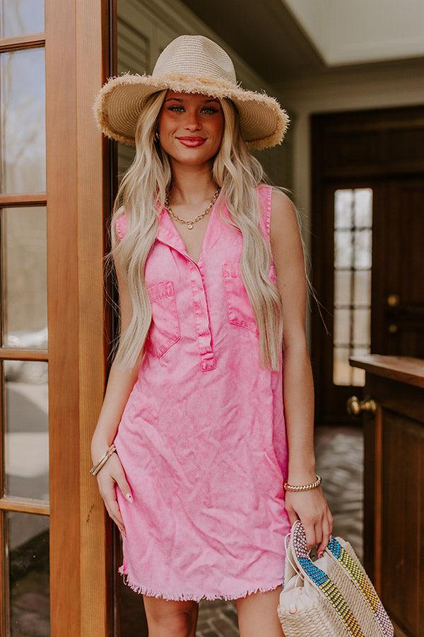 Impressions Park Days Ahead Vintage Wash Mini Dress In Pink