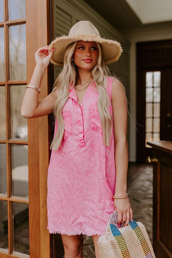 Impressions Park Days Ahead Vintage Wash Mini Dress in Pink