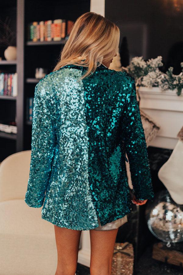 Impressions Party Zone Two Tone Sequin Blazer In Teal