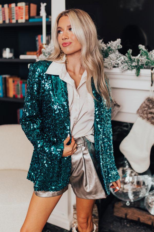 Impressions Party Zone Two Tone Sequin Blazer In Teal