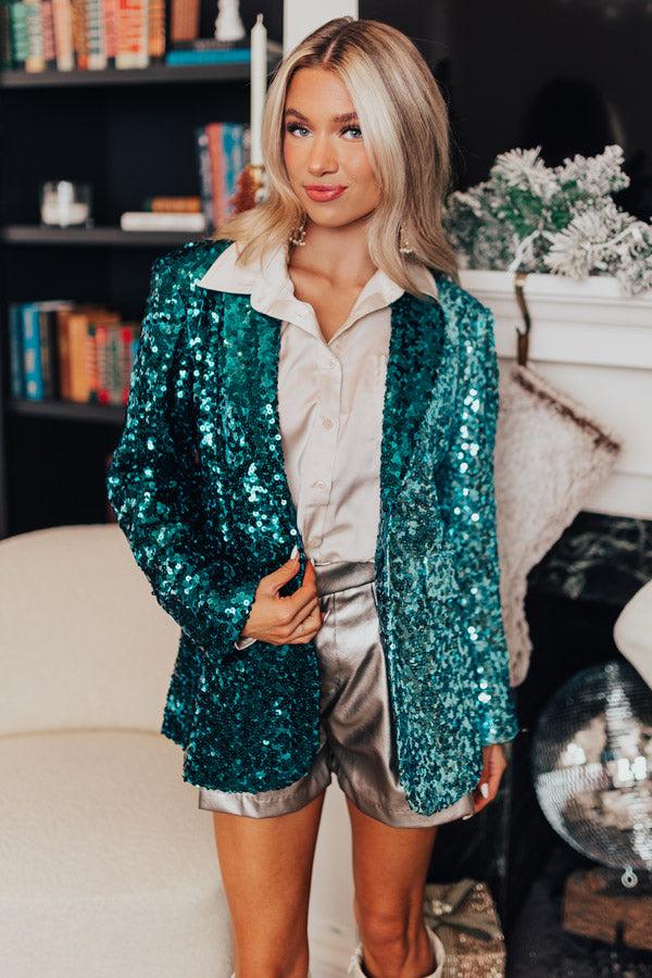 Impressions Party Zone Two Tone Sequin Blazer In Teal