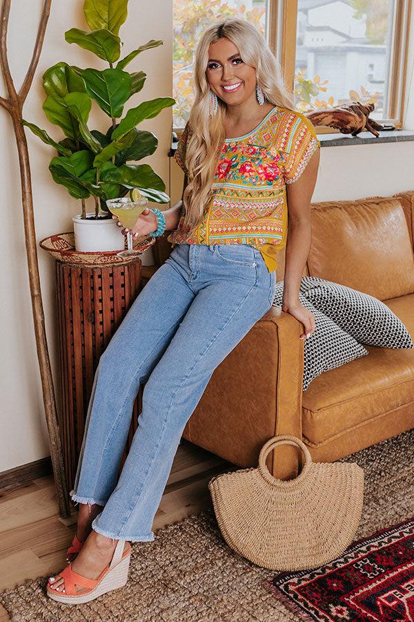 Impressions Patio Luxury Embroidered Top In Mustard