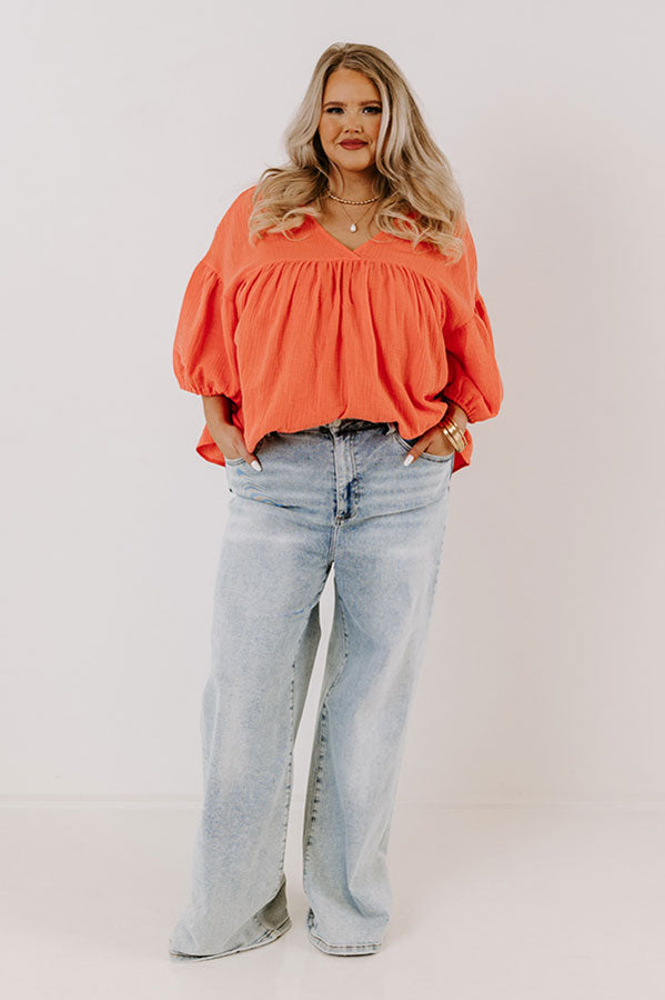 Impressions Pause And Reflect Babydoll Top In Bright Coral Curves