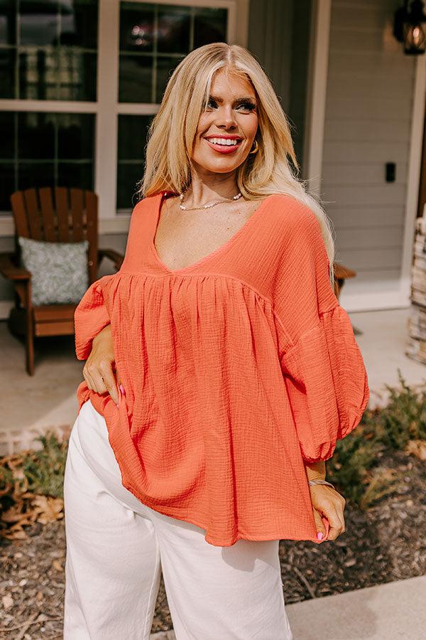 Impressions Pause And Reflect Babydoll Top In Bright Coral Curves