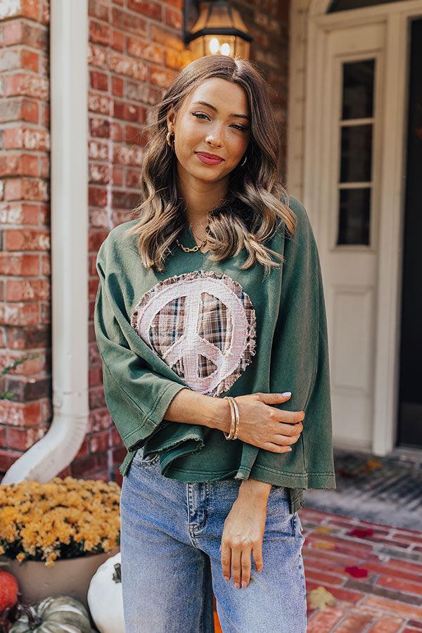 Impressions Peace And Love Vintage Wash Tee in Hunter Green