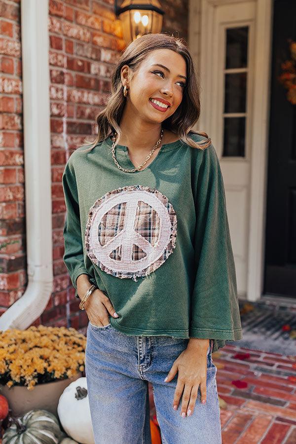 Impressions Peace And Love Vintage Wash Tee In Hunter Green