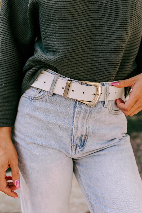 Impressions People Like Us Faux Leather Belt In Ivory