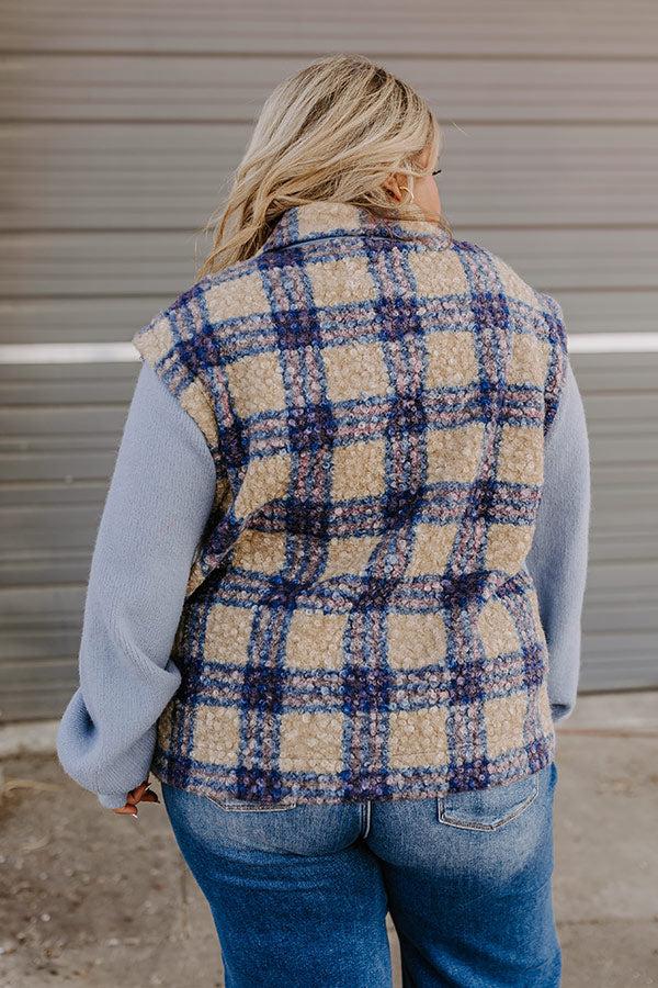 Impressions Picking Pumpkins Plaid Jacket In Blue Curves