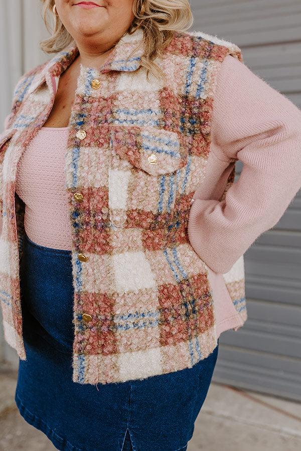 Impressions Picking Pumpkins Plaid Jacket In Blush Curves