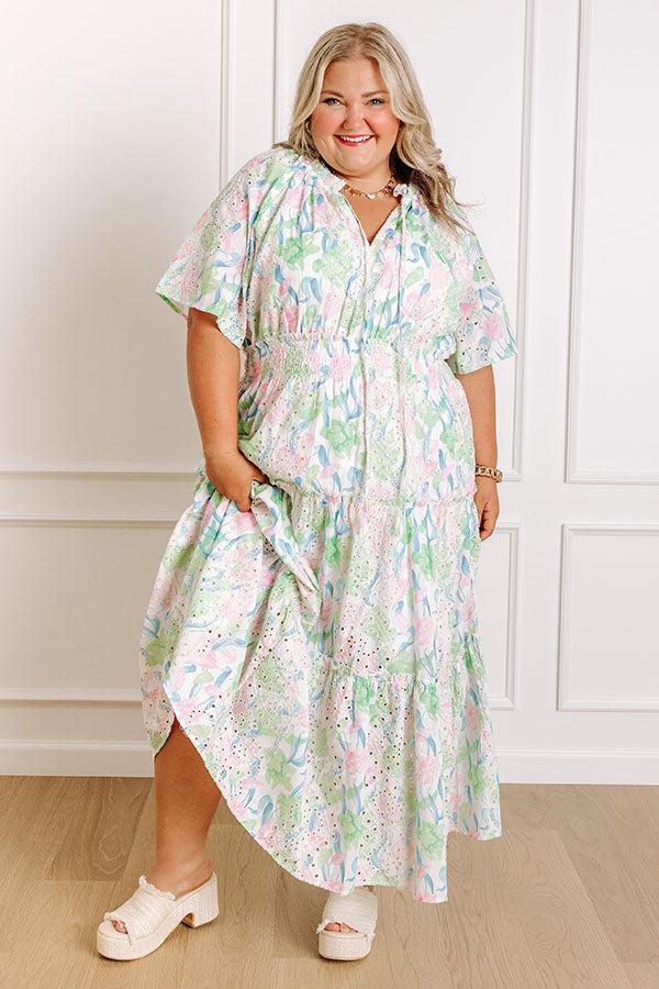 Impressions Picking Tulips Floral Eyelet Midi Dress Curves