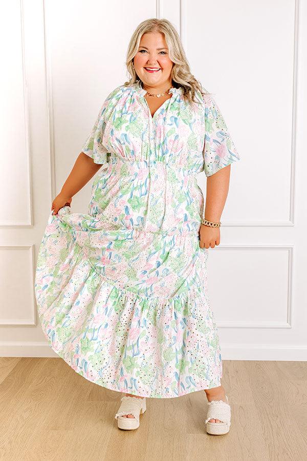 Impressions Picking Tulips Floral Eyelet Midi Dress Curves