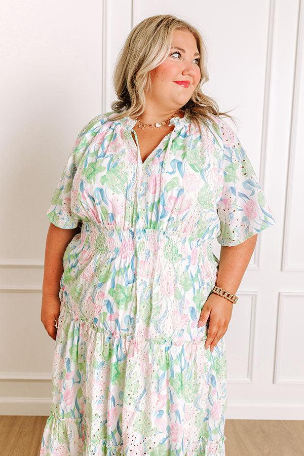 Impressions Picking Tulips Floral Eyelet Midi Dress Curves