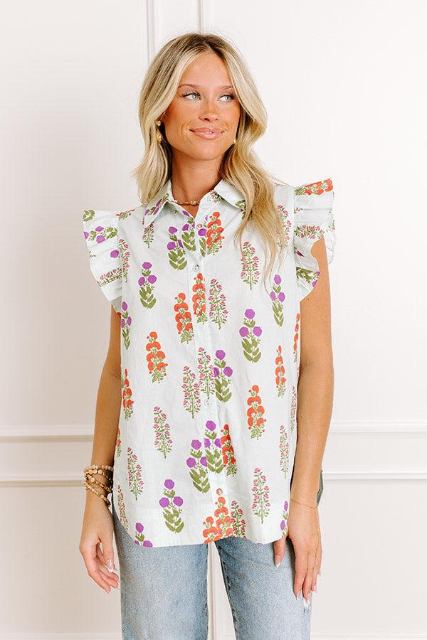 Impressions Picnic In The Garden Button Down Floral Top